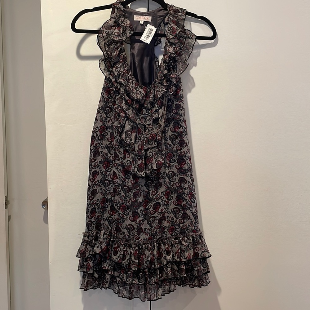 Racer back ruffle printed LaRok dress